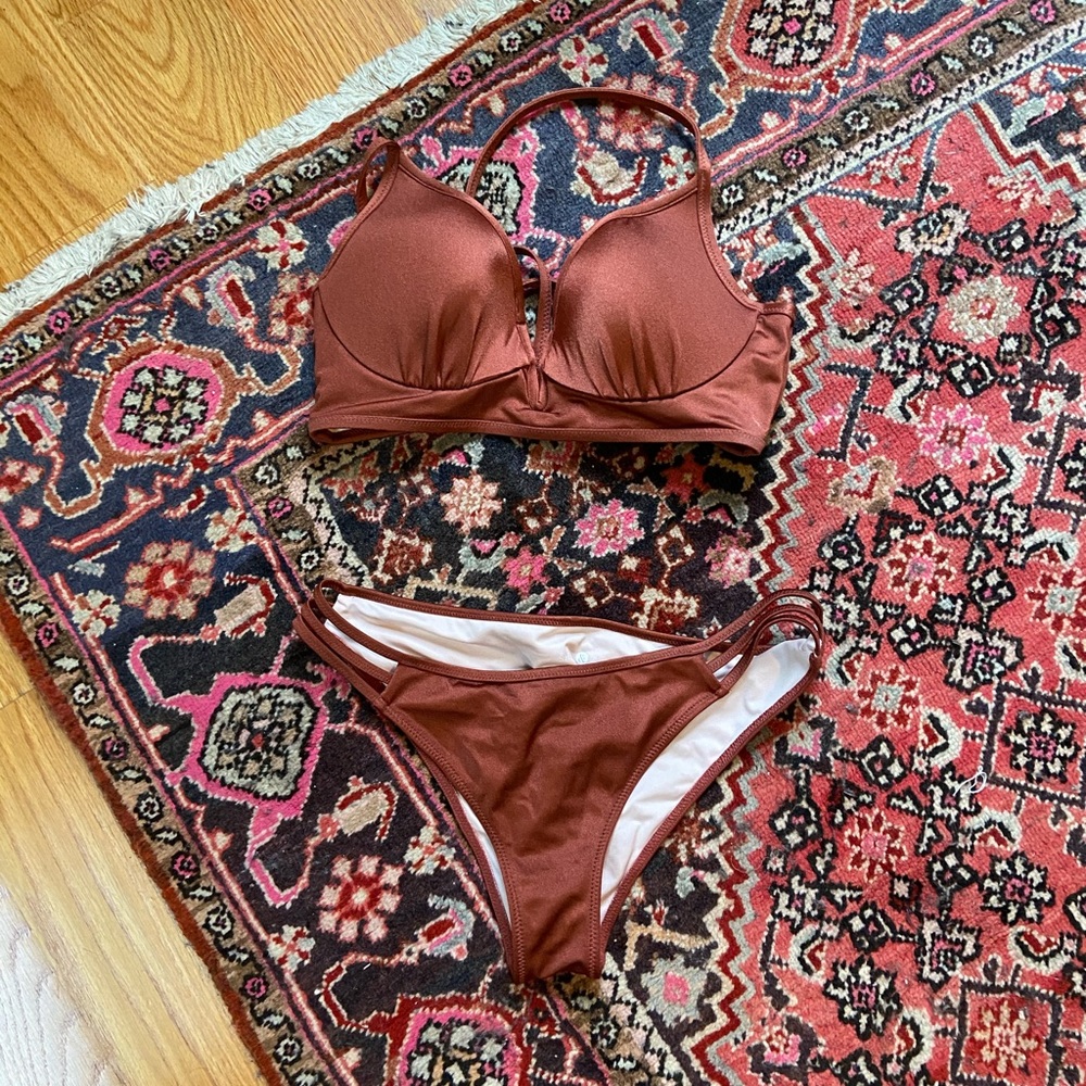 COPY - Rust metallic two piece bathing suit